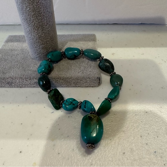 Genuine Turquoise & Sterling Silver 925 Stretch Bracelet- Artisan made - Picture 11 of 12